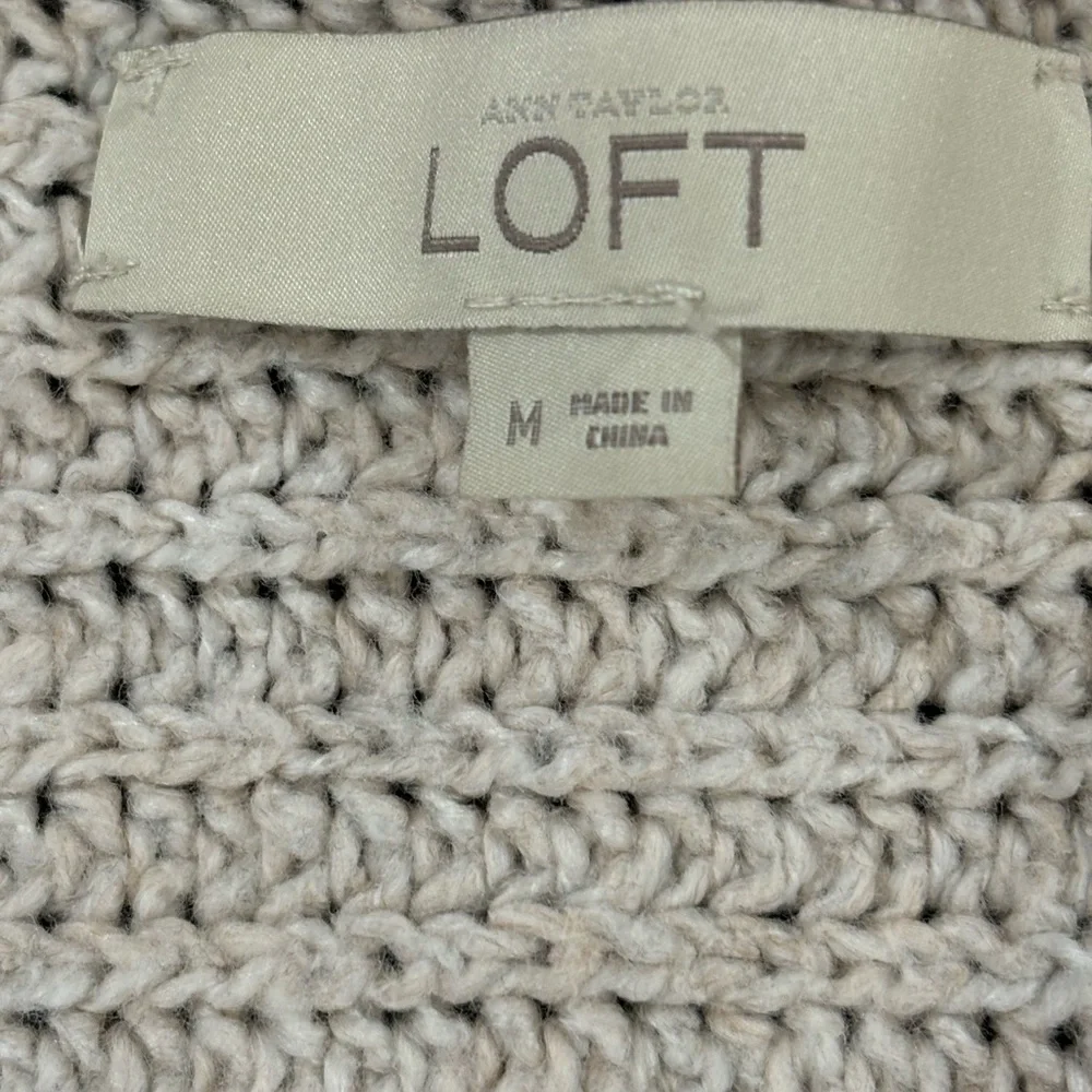 Loft Beige Chunky Knit Cardigan Sleeveless Size M Winter Spring Soft Baggy Moms